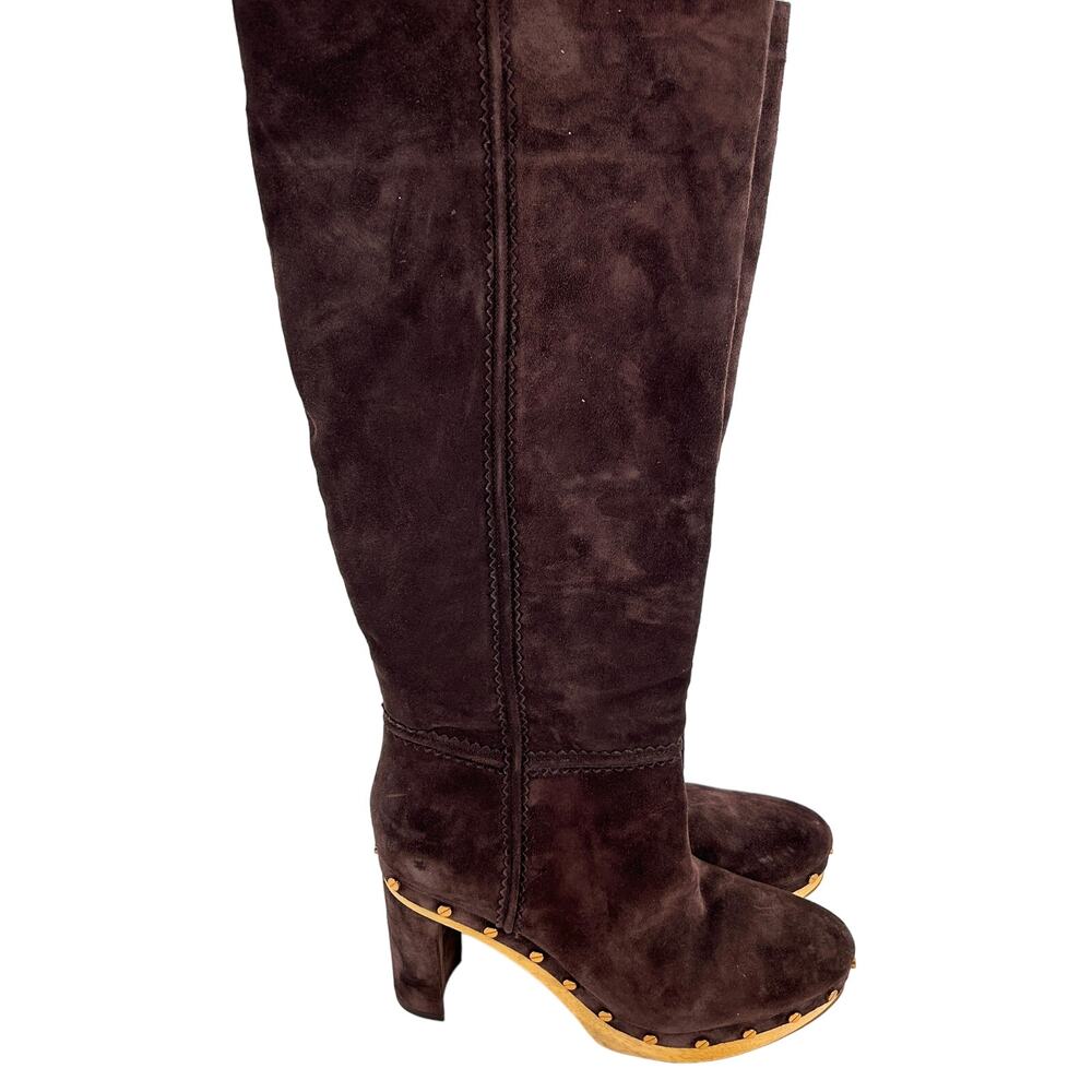 Veronica Beard Glendale Suede Clog Boots 9.5 NWOT Tall Knee High Brown Wood - Picture 12 of 13